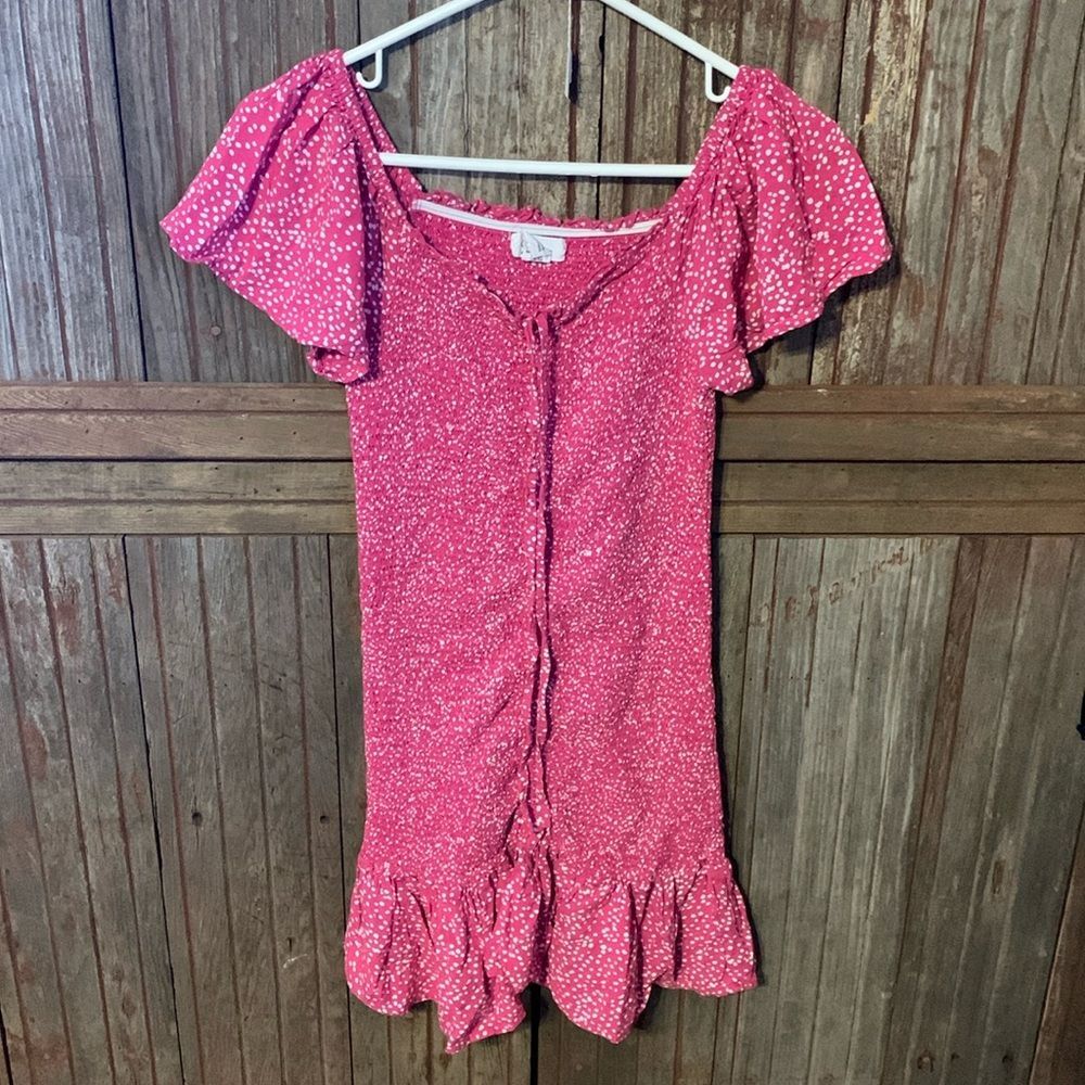 Women’s Juniors Japna Cap Sleeve Ruffle Smocked Sexy Pink Mini Sun Dress S